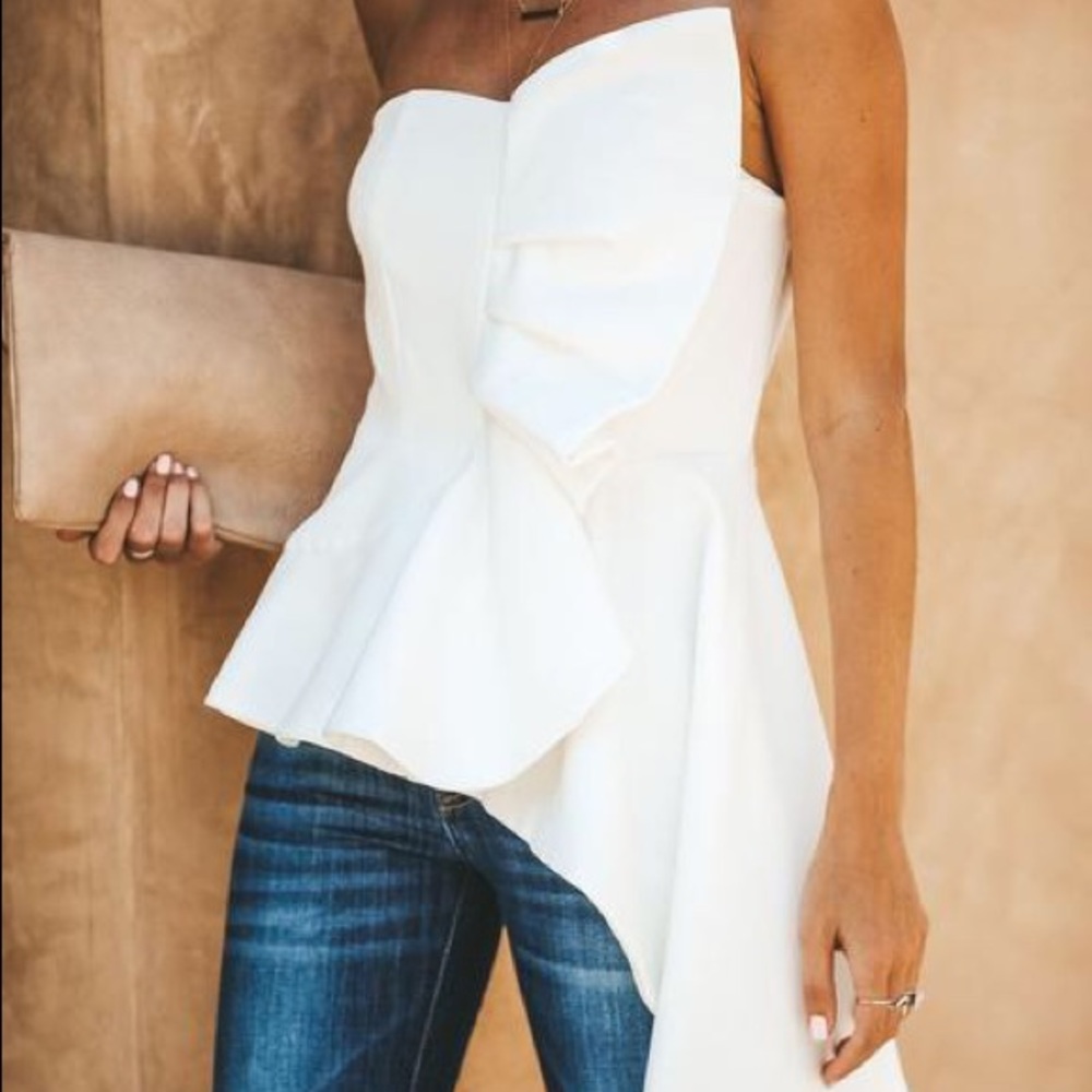 Strapless Statement Top In White - Picture 3 of 8